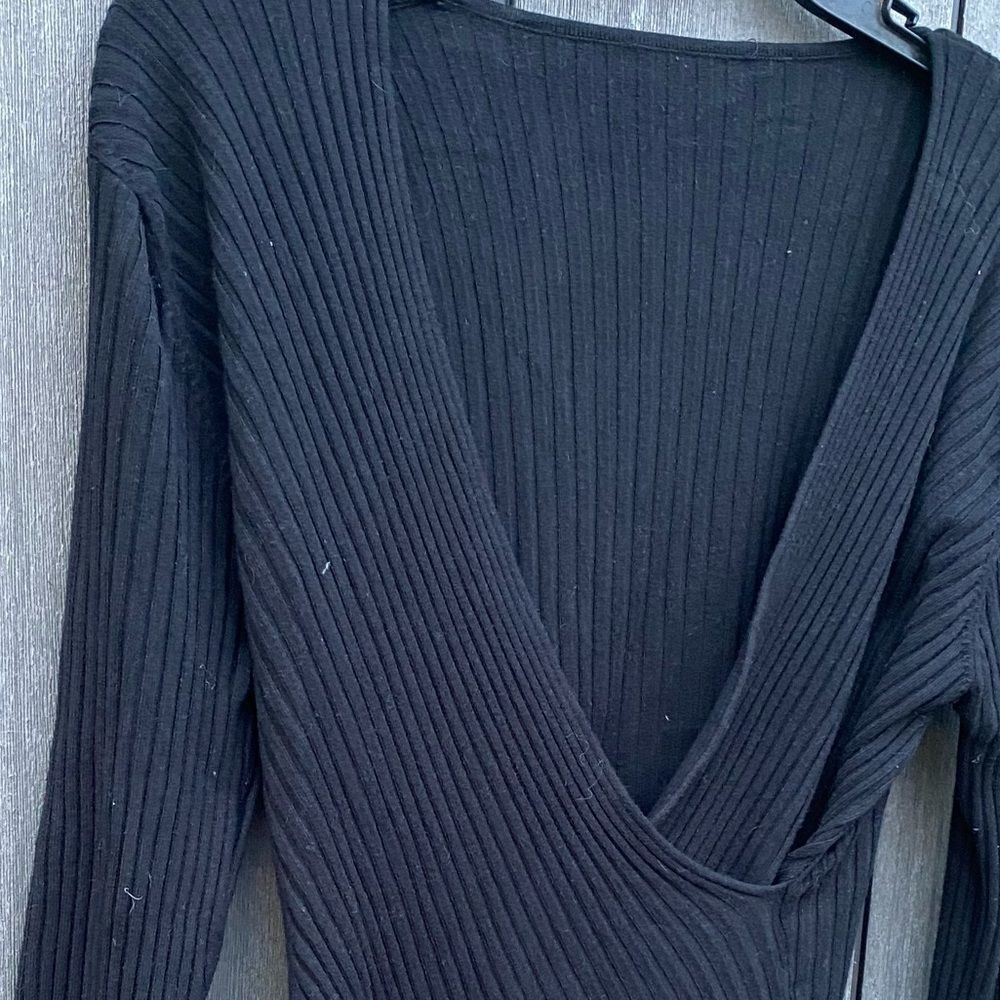 Deep V-Neck Ribbed Sweater - Picture 2 of 5